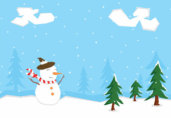 An illustration of a snowman in the snowy mountain