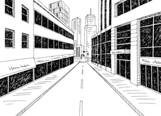 City street graphic black white cityscape sketch illustration vector 