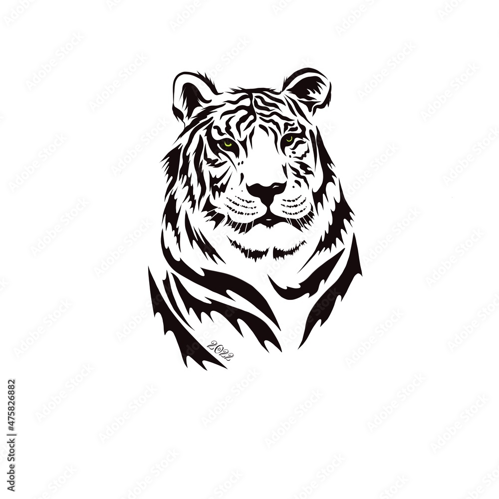 Wall mural stylized drawing of a tiger head. the symbol of the coming 2022.