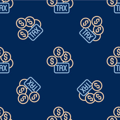 Line Tax payment icon isolated seamless pattern on blue background. Vector