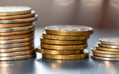 Close up of metal coins.