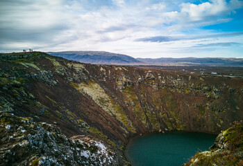Kerid crater with tourists silhouette in Iceland © F.C.G.