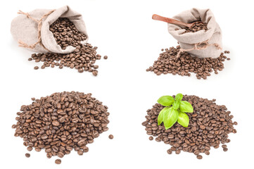 Set of closeup of coffee beans on a white background clipping path