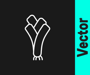 White line Leek icon isolated on black background. Vector