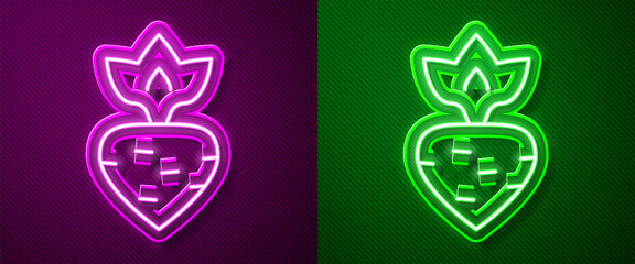 Glowing neon line Turnip icon isolated on purple and green background. Vector