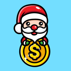 cute santa claus cartoon character design sharing money