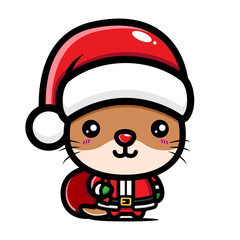 cute otter character cartoon design celebrating christmas