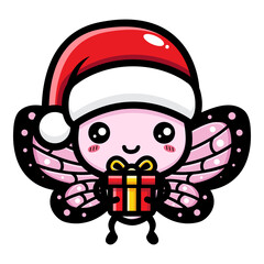 cute butterfly character cartoon design celebrating christmas