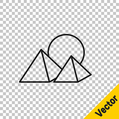 Black line Egypt pyramids icon isolated on transparent background. Symbol of ancient Egypt. Vector