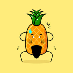 cute pineapple character with shocked expression, two hands on head and mouth open. green and yellow. suitable for emoticon, logo, mascot or sticker