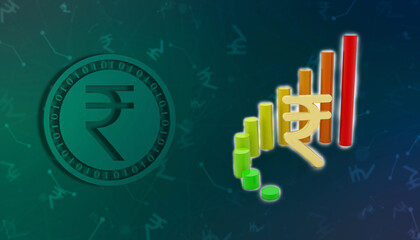Indian rupee background, Stock market background with Indian rupee symbol, India Finance, Economic Background. 3d render