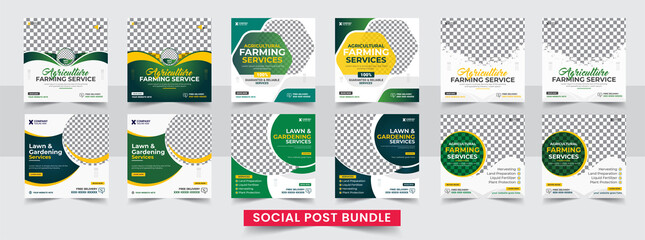  Agro farm services social media banner template design. Agricultural and farming services social media post and web banner template design