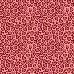 Seamless Leopard Pattern, Heart Shaped Figures, Vector Design Background © Slava Istr