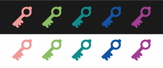 Set Old magic key icon isolated on black and white background. Vector