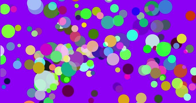 4k Seamless looped video. Many colorful balls are moving on a violet background	
