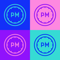 Pop art line Day time icon isolated on color background. Time symbol. Vector