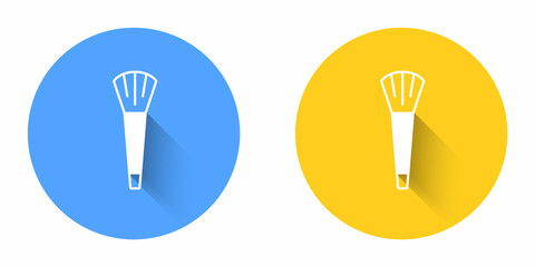 White Makeup brush icon isolated with long shadow background. Circle button. Vector