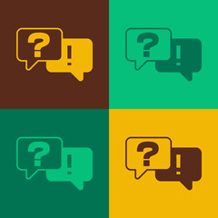 Pop art Speech bubbles with Question and Answer icon isolated on color background. Q and A symbol. FAQ sign. Chat speech bubble and chart. Vector