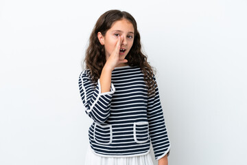 Little caucasian girl isolated on white background shouting with mouth wide open