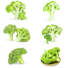 Set of fresh green broccoli isolated on a white background cutout