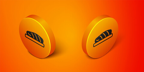 Isometric Fish steak icon isolated on orange background. Orange circle button. Vector