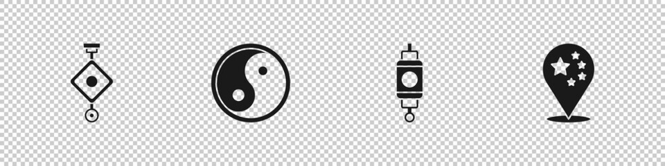 Set Chinese paper lantern, Yin Yang, and China flag icon. Vector
