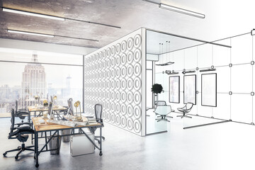 Fototapeta na wymiar Open Plan Office in Design - 3D Illustration 