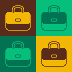 Pop art Briefcase icon isolated on color background. Business case sign. Business portfolio. Vector