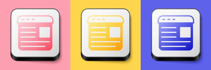 Isometric Advertising icon isolated on pink, yellow and blue background. Concept of marketing and promotion process. Responsive ads. Social media advertising. Square button. Vector