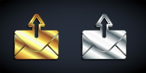 Gold and silver Mail and e-mail icon isolated on black background. Envelope symbol e-mail. Email message sign. Long shadow style. Vector