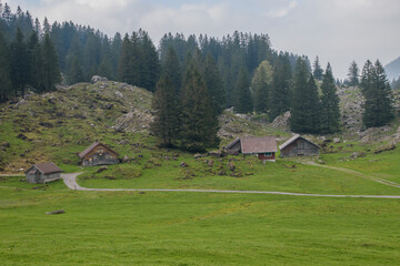 Beautiful swiss spring landscape near Santis.