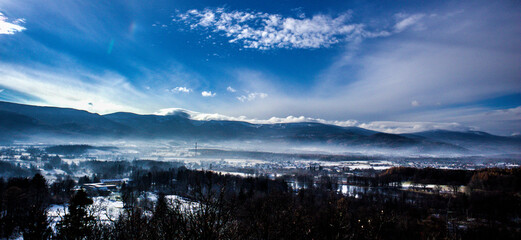 Fototapeta premium Tower and views from the watchtower Bukowiec / Poland