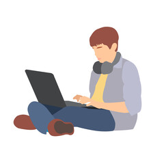 Fototapeta na wymiar illustration flat boy student working with computer