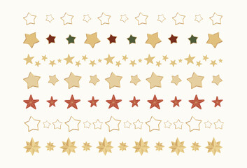Set of hand drawn golden Christmas stars dividers
