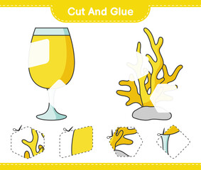 Cut and glue, cut parts of Coral, Cocktail and glue them. Educational children game, printable worksheet, vector illustration