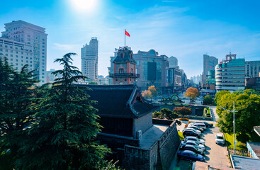 Fototapeta na wymiar Urban environment of Nantong Bell Tower in Jiangsu province