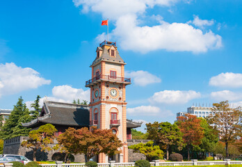 Fototapeta premium Urban environment of Nantong Bell Tower in Jiangsu province