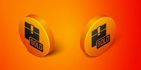 Isometric Sold icon isolated on orange background. Orange circle button. Vector