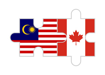 puzzle pieces of malaysia and canada flags. vector illustration isolated on white background