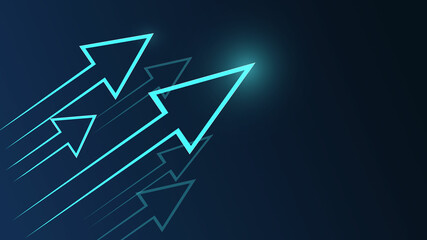 Up arrows on dark background, growth competition technology concept.