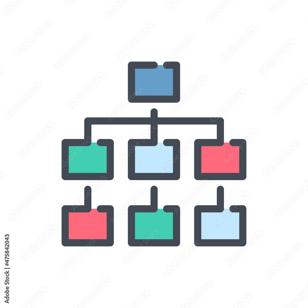 Poster structure and hierarchy color line icon. organization tree vector outline colorful sign.
