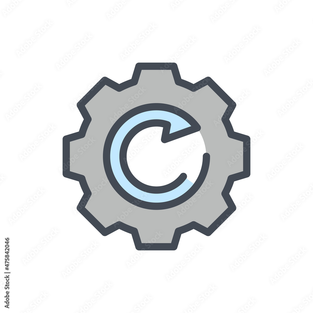 Poster backup process color line icon. gear with rotating arrow vector outline colorful sign.