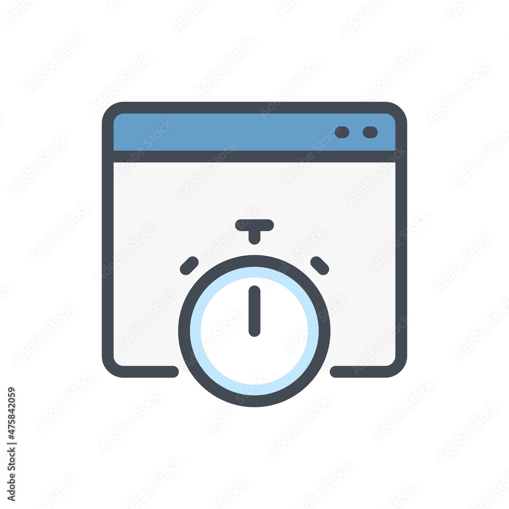 Poster web page with stopwatch color line icon. response time on website with timer vector outline colorful