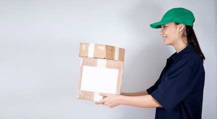 delivery woman holding cargo box