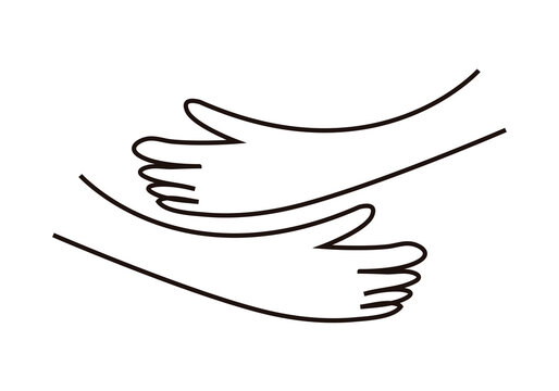 Icono negro de abrazo en fondo blanco.