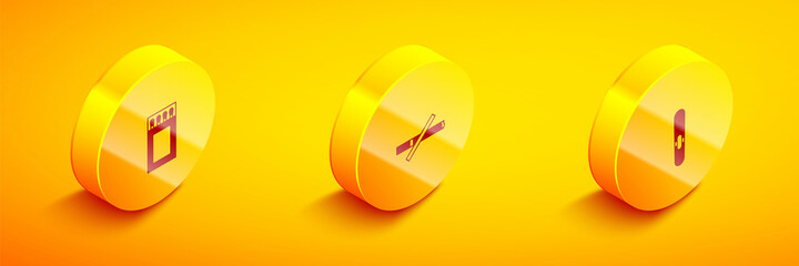 Set Isometric Matchbox and matches, No smoking and Cigar icon. Vector