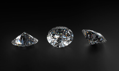 Luxury diamonds on black background. 3d render