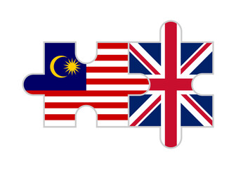 puzzle pieces of malaysia and united kingdom flags. vector illustration isolated on white background