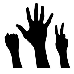 Set of Rock Paper Scissors Hand Gesture Silhouettes