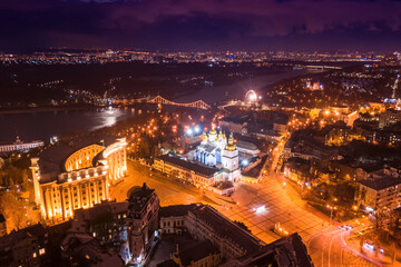 Aerial night view night Kyiv